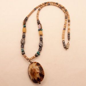 Heishi Turquoise Hematite Shell Pendant Necklace